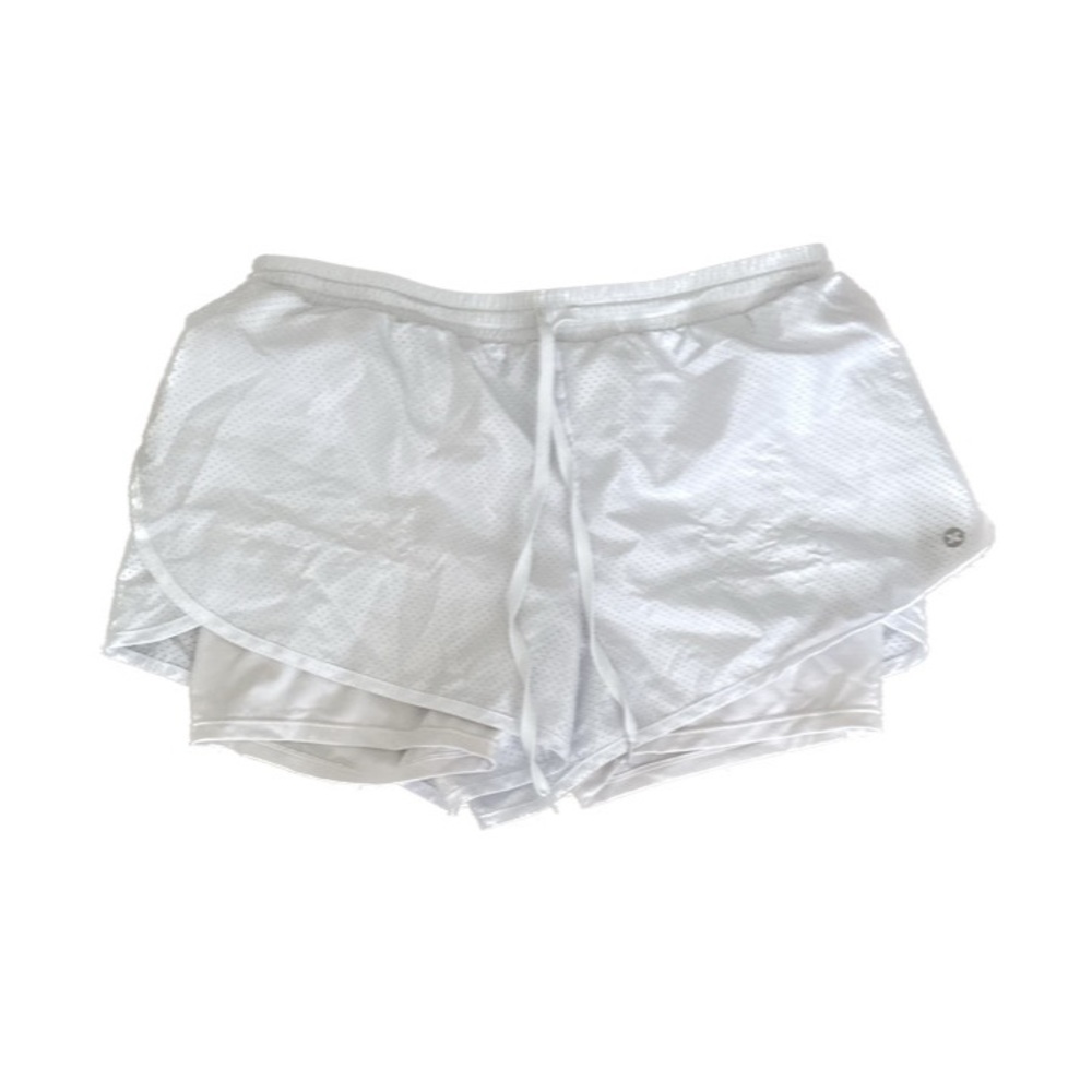 Athletic women’s white shirt with spandex underneath size M